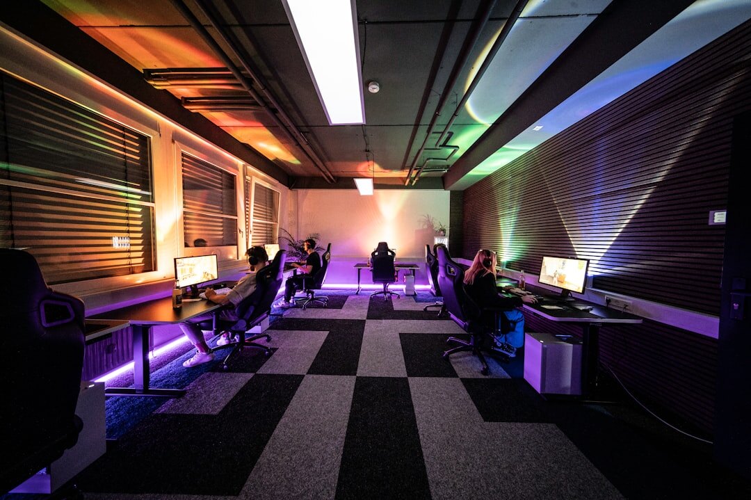 Broadcast control room with multiple video monitors
