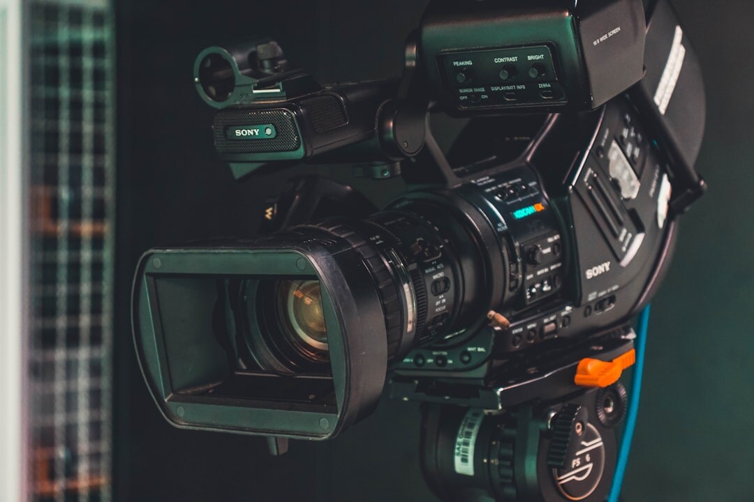 Television studio camera recording a live news broadcast